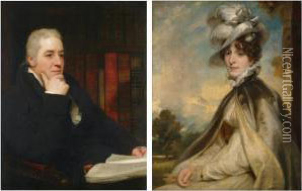 Portraits Of William Miller; And His Wife Susanna Chapman Oil Painting - Thomas Phillips