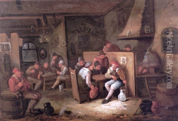 The Interior Of A Tavern With Numerous Boers Singing And Drinking Oil Painting - Egbert van Heemskerck the Younger