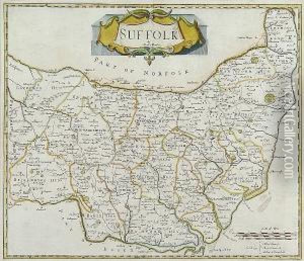 Map Of Suffolk Oil Painting - Robert Morden