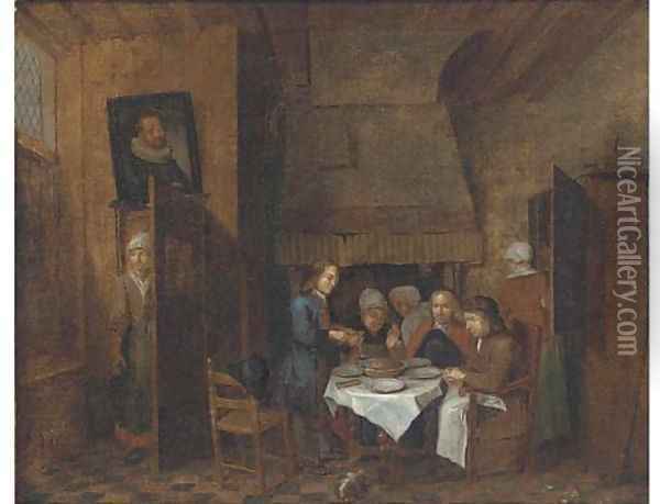 A dining room interior with a group eating Oil Painting - Jan Baptist Lambrechts