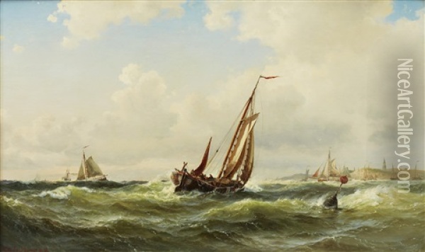 Stormande Hav Med Batar Oil Painting - Vilhelm Melbye
