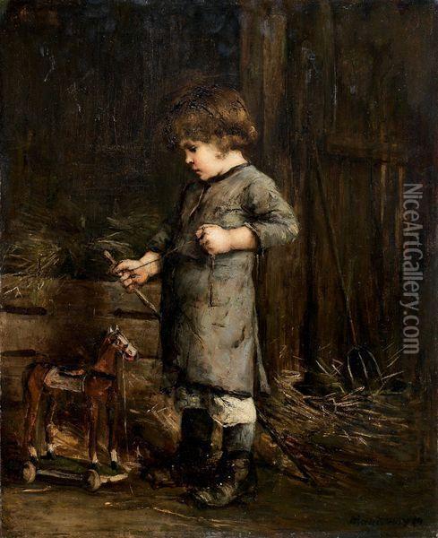 Petit Garcon Et Son Cheval De Bois Oil Painting - Mihaly Munkacsy