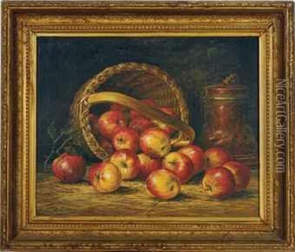 Still Life Of A Basket Of Apples Oil Painting - August Laux
