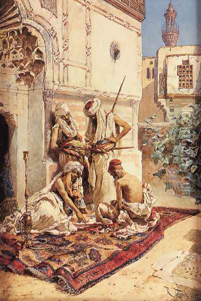 Four Arab Playing a Game of Chance Oil Painting - Ramon Tusquets y Maignon
