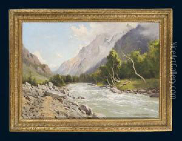Gebirgstal In Kaschmir-britisch-indien Oil Painting - Edward Molyneux