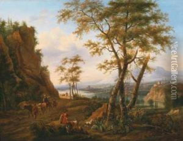 Paesaggio Fluviale Con Pastori E Armenti Oil Painting - Abraham Jansz Begeyn