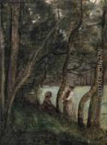 Les Alinges (haute Savoie); 
Personnages Sous Les Arbres (lesalinges [haute Savoie]; Figures Under 
The Trees) Oil Painting - Jean-Baptiste-Camille Corot
