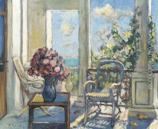 Dans La Veranda A Capri Oil Painting - Konstantin Ivanovich Gorbatov