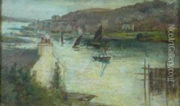 Quiet Harbour Scene Oil Painting - James Elder Christie