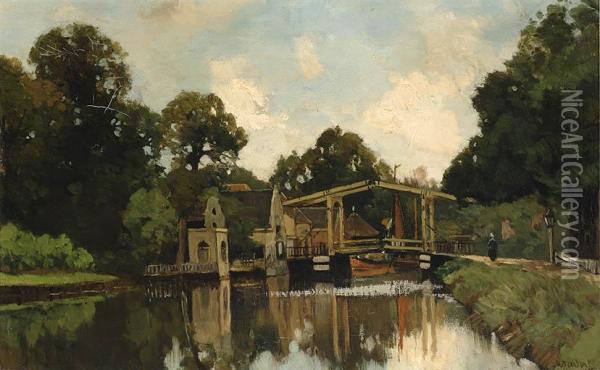 Bridge Over The River Vecht At Loenen Aan De Vecht Oil Painting - Nicolaas Bastert