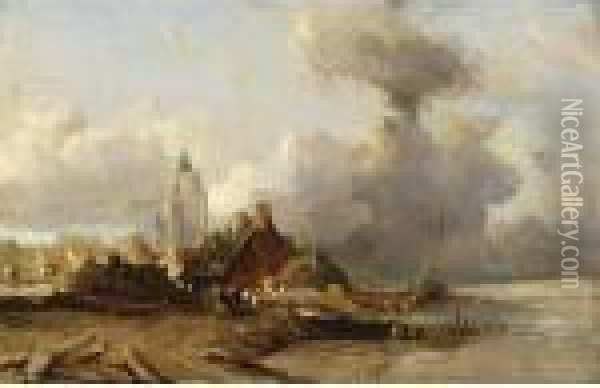 A Village By The Sea Oil Painting - Eugene Isabey