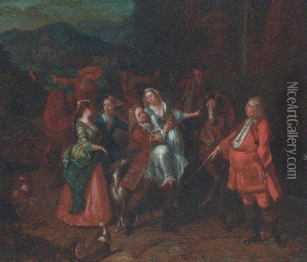 A Elegant Hunting Party Oil Painting - Pieter Jacob Horemans