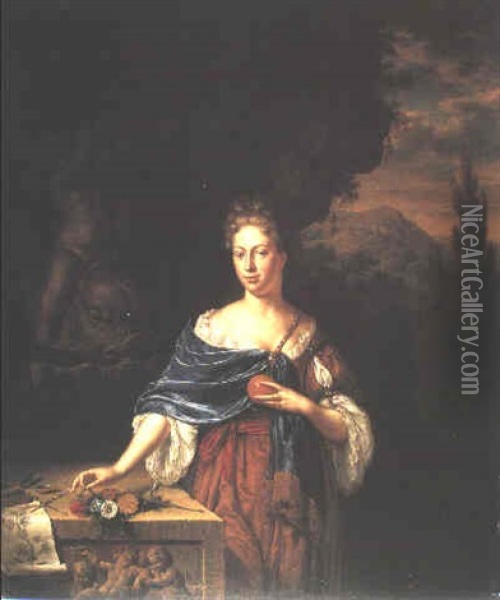 A Portrait Of Dina Bye Oil Painting - Willem van Mieris