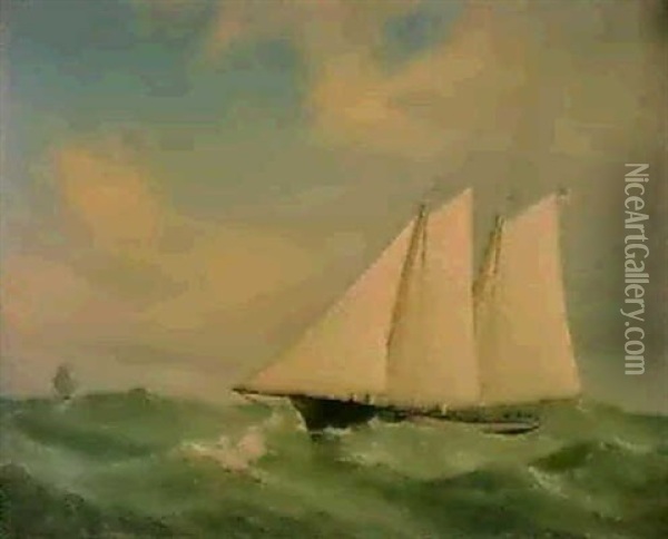 Skonnerten 'america'. Vinderen Af America's Cup 1851 Oil Painting - Daniel Hermann Anton Melbye