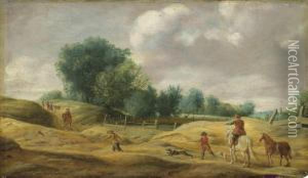A Landscape With Peasants Coursing Hares Oil Painting - Salomon van Ruysdael