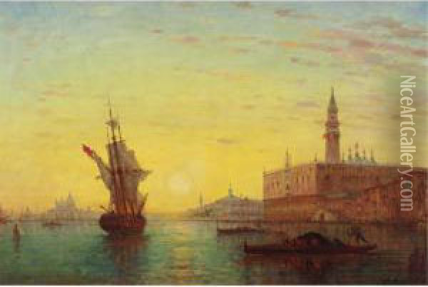 View Of The Doge's Palace, Venice Oil Painting - Charles Clement Calderon
