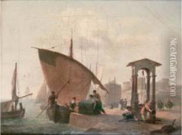 Le Port De Naples En 1819 Oil Painting - Guillaume Frederic Ronmy