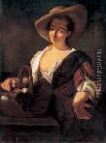 Giovane Popolana Con Cappello Di Paglia E Cesta Di Ortaggi Oil Painting - Giovanni Battista Piazzetta
