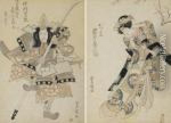 Two Actor Prints Oil Painting - Kunisada
