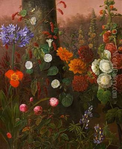 Vilde Fritvoksende Blomster Oil Painting - Johannes Ludwig Camradt