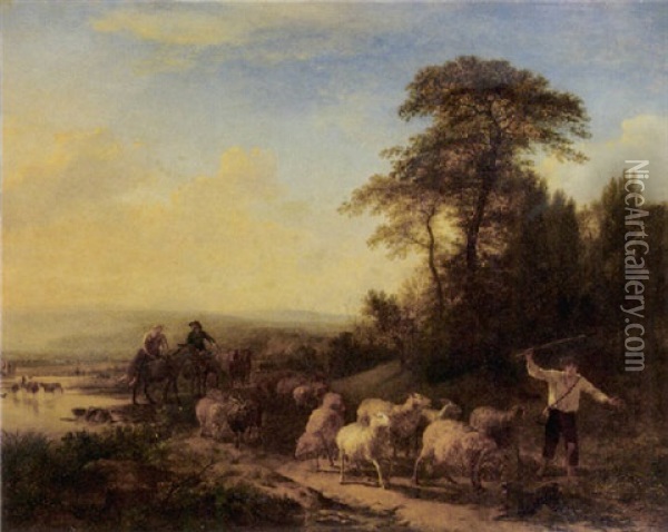 Shepherds Leading Their Flock On A Path In A Mountainous Landscape Oil Painting - Balthasar Paul Ommeganck