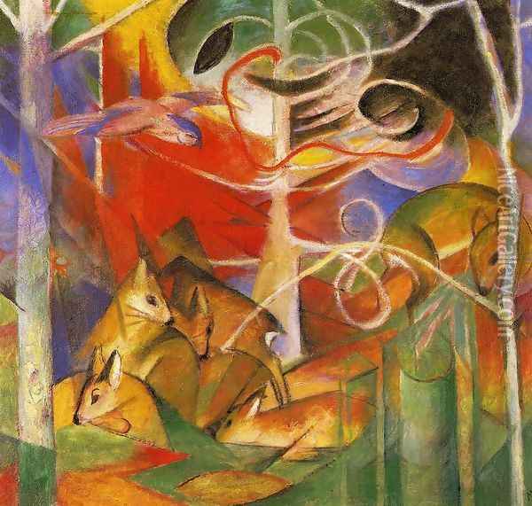 Deer In The Forest Oil Painting - Franz Marc
