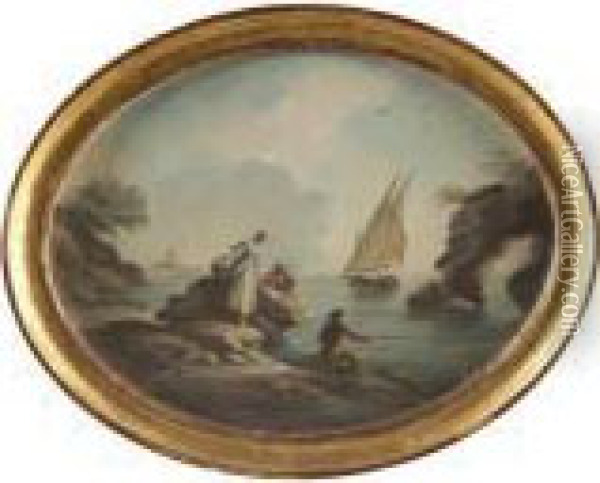 A Pair Of Coastal Scenes With Figures And Boats Oil Painting - Claude-joseph Vernet