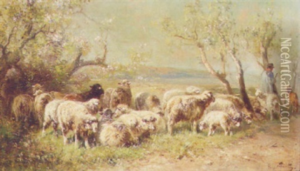 A Shepherd With His Flock Oil Painting - Henry Schouten