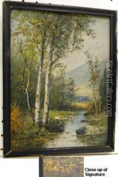 Birch Trees And Stream Oil Painting - Frederick Matzow