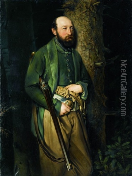 Portrat Des Kgl.sachsischen Oberforstinspektor Ludwig Von Schonberg Oil Painting - Gustave Walther