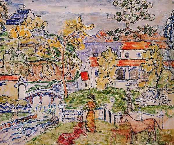 Figures And Donkeys Aka Fantasy With Horse Oil Painting - Maurice Brazil Prendergast