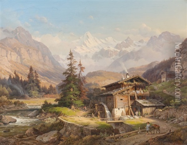Eisenschmelze Bei Landeck Im Tiroler Oberinntal Mit Blick Auf Den Grossvenediger Oil Painting - Wilhelm Scheuchzer