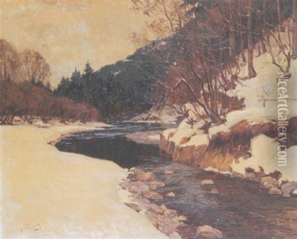 Flusslauf Im Verschneiten Waldtal Oil Painting - Robert Franz Curry