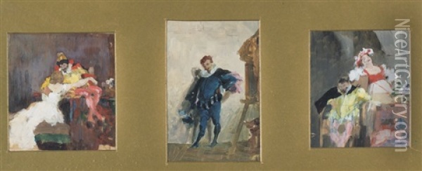 Scene Di Corte (3 Works, Various Sizes) Oil Painting - Giovanni Battista Quadrone
