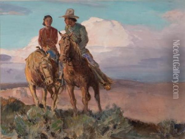 Navajo Courtship Oil Painting - Carl Oscar Borg