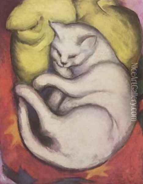 Cat on a Yellow Pillow Oil Painting - Franz Marc