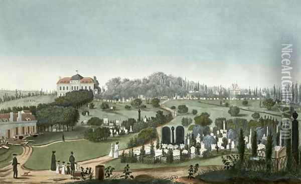 View of Pere Lachaise Cemetery from the Entrance, 1815 Oil Painting - Pierre Courvoisier