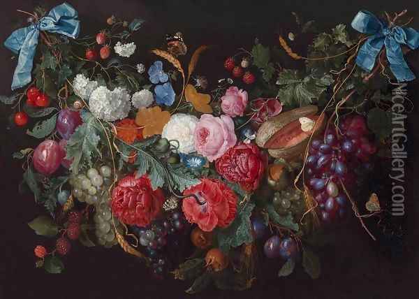 A Swag of Flowers Oil Painting - Jacob van Walscapelle