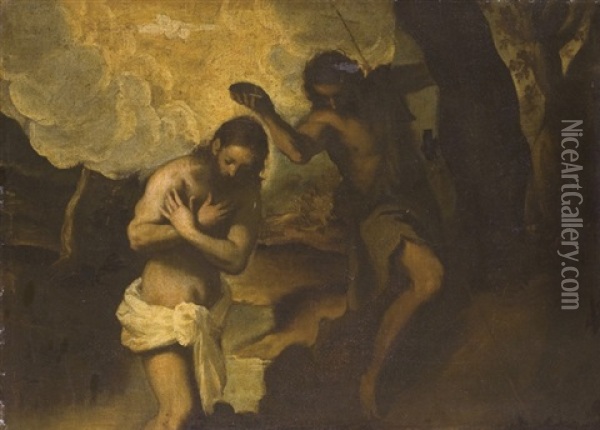 The Baptism Of Christ Oil Painting - Jacopo Palma il Vecchio