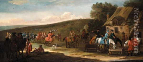 Racehorses And Their Jockeys Returning To The Stables Oil Painting - John Wootton