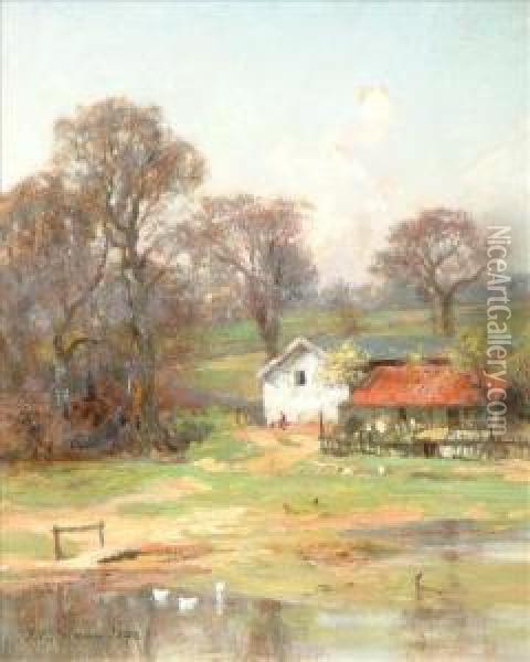 The Farmby The River Side Oil Painting - Frederick George Cotman