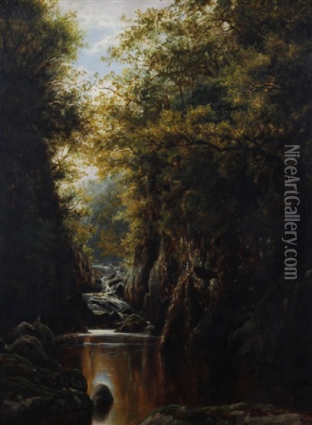 Autumn, In The Fairy Glen, Bettws-y-coed, North Wales Oil Painting - William Henry Mander