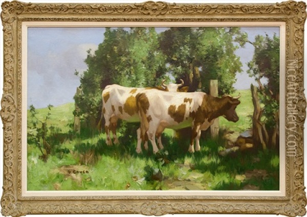 Two Ayrshires In Summer Sunshine Oil Painting - David Gauld
