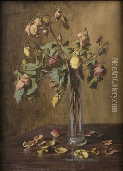 Roze W Szklanym Wazonie Oil Painting - Miecislaw Reyzner