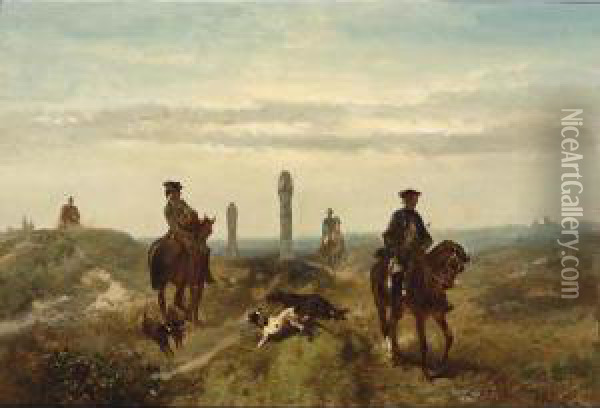 'les Deux Ennemis', Two Land Owners At The Border Marks Of Their Estates Oil Painting - Charles Rochussen