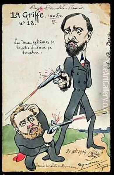 Caricature of a duel between Paul Deroulede 1846-1914 and Jean Jaures 1859-1914 from La Griffe Oil Painting - Eyram