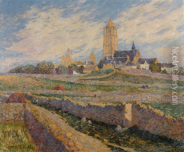 La Chapelle Des Muriers Et L'eglise Du Bourg De Batz Oil Painting - Ferdinand du Puigaudeau