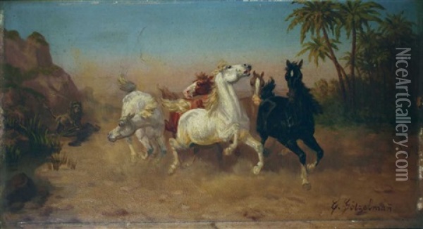 Fliehende Wildpferde Oil Painting - Eduard Goetzelmann
