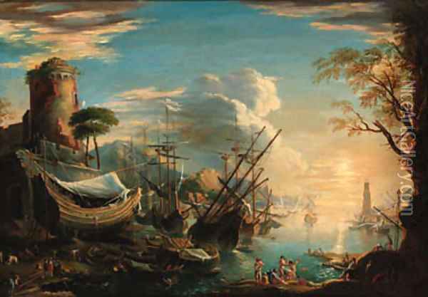 Marina del Porto Oil Painting - Salvator Rosa