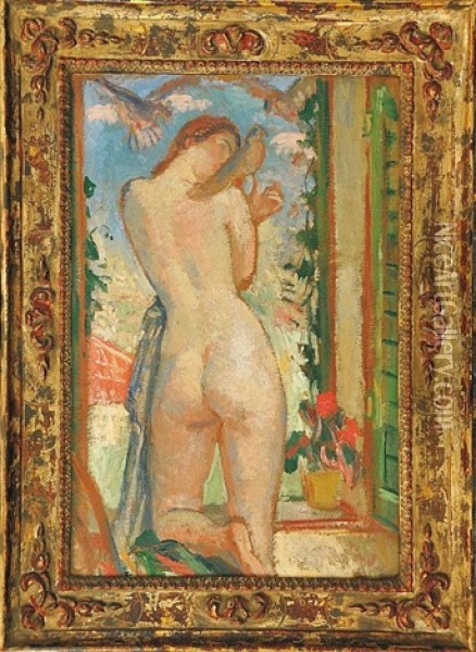 Girls Nude In Window Oil Painting - Jakub Obrovsky